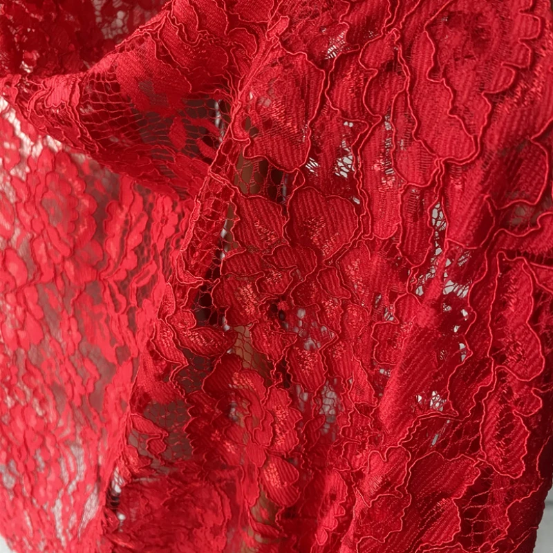 Red Lace Fabric Hollowed Out Thick Embroidered for Dress Drape Feel Wholesale Cloth for Sewing Diy Material