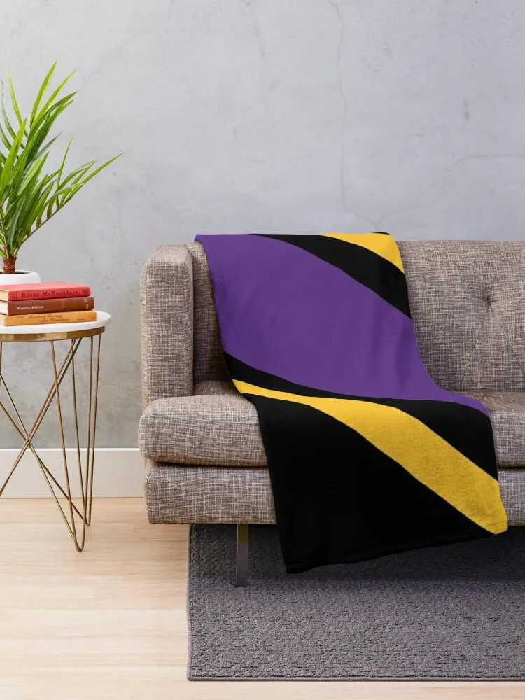 Purple, Black & Yellow on Black Diagonal Power Stripe Throw Blanket Soft Big manga Picnic Blankets