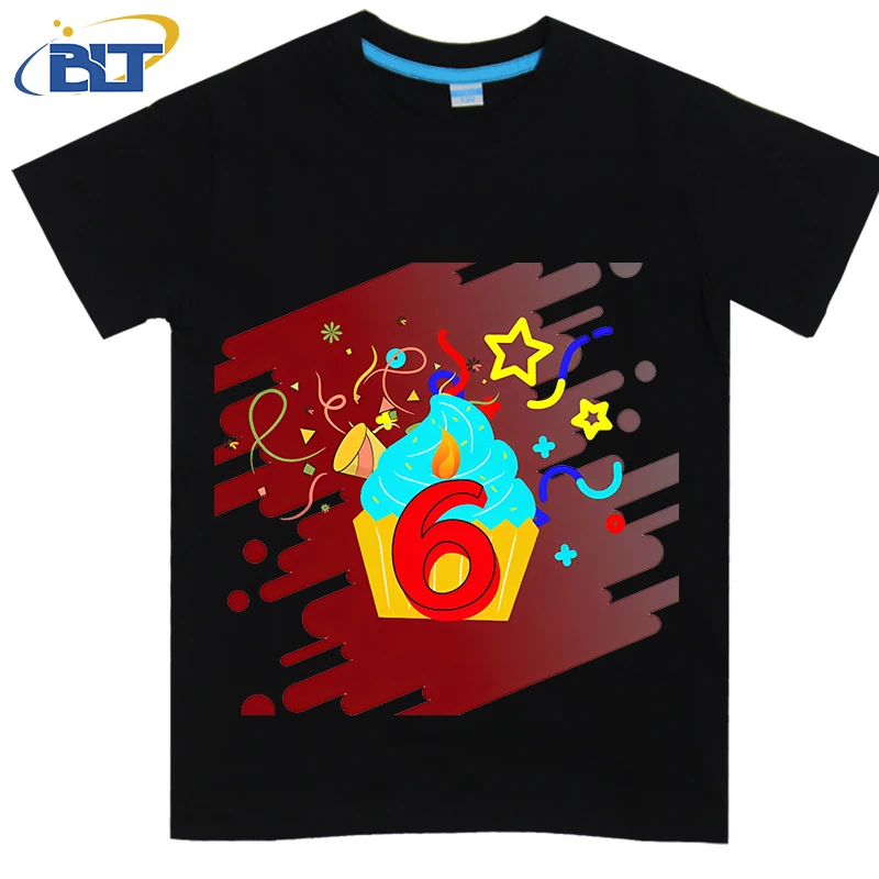 6th Birthday Celebration printed kids T-shirt, summer cotton short-sleeved casual top, suitable for both boys and girls