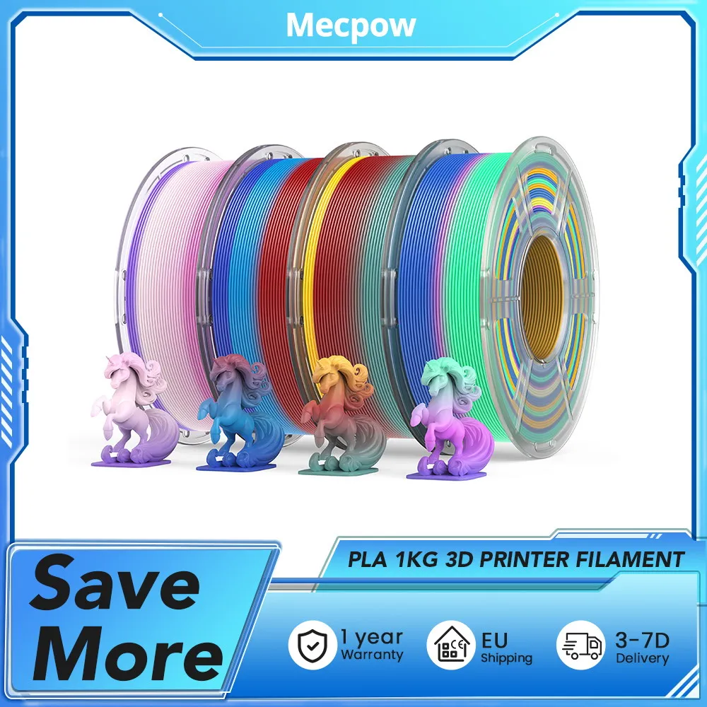Mecpow PLA 1KG PLA Rainbow 3D PRINTER FILAMENT 50-200mm/s, 200-240 ° C-Temperatur, 100 g Farbwechselzyklus, 1,23 g/cm3 Dichte