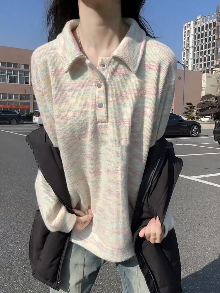 

Rainbow Thiened Fce Knitted Sweatirt Men's Winter Lazy Sle High-End Long Sve Inner Wear Base irt