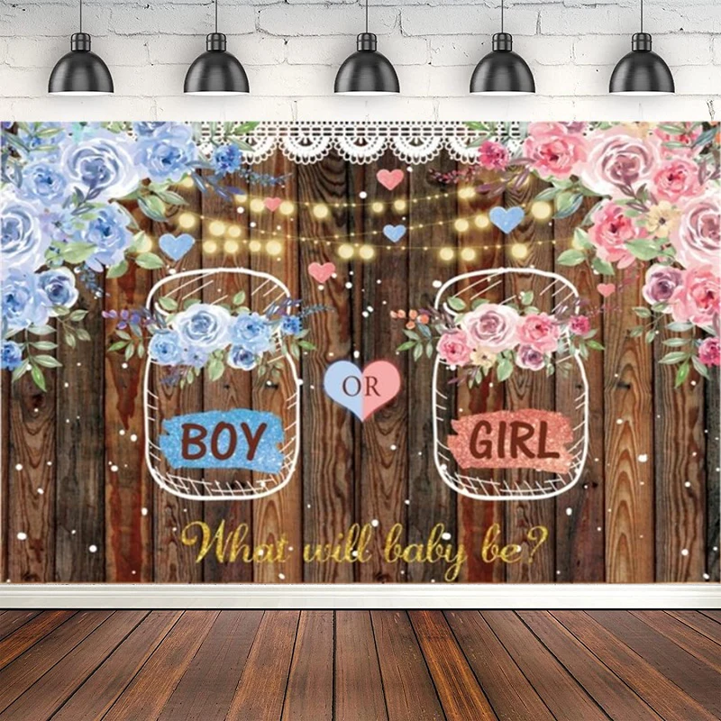 Gender Reveal Boy Or Girl Wishing Bottle Photography Backdrop Baby Birthday Party Poster Wood Background Photo Studio Decor