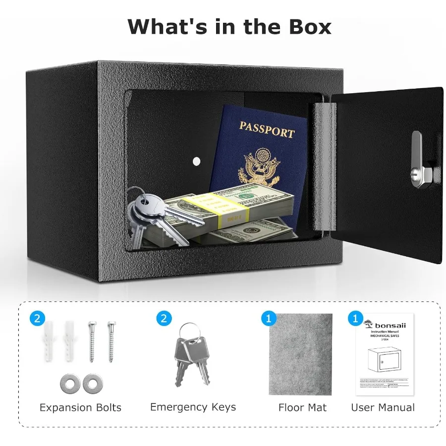 Small Hidden Safe with Key Lock for Cash Jewelry Storage Steel Security Lock Box with Compact 0.23 Cubic Feet Capacity Ideal fo