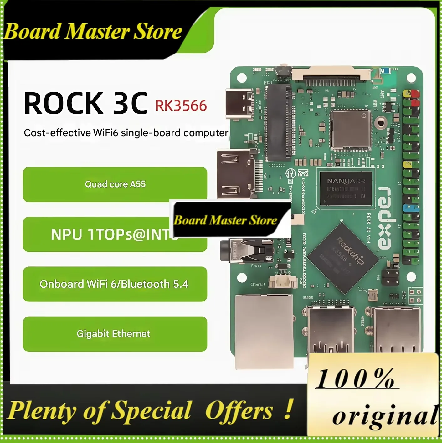 BoMaSRadxa Development Board Rock 3c Rk3566 Quad-core Cpu Single Board Computer Raspberry Pi