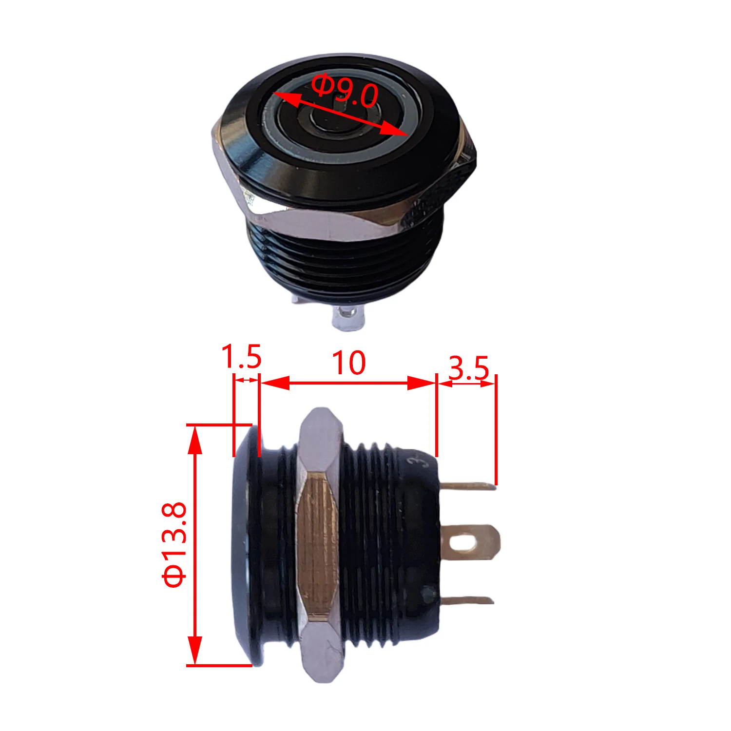 12mm Mini Black Metal Button Switch Add 4Lines Power Logo With Led 3V-6V/12V-24V Snap 50mA Waterproof No Locking Click Button