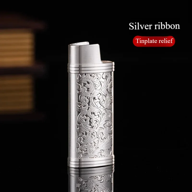 Suitable for Small BIC J5 J25 Mini Vintage Carved Lighter Case Zinc Alloy Elegant Pattern