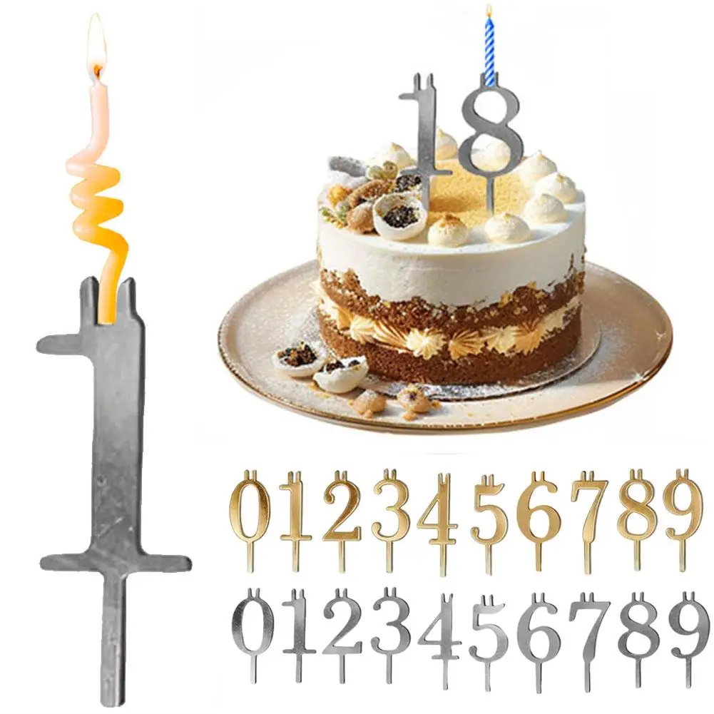 Ensemble de supports pour bougies numérotées 0-9, décorations de gâteau d'anniversaire, supports de bougies numérotées en métal pour la famille et les étudiants
