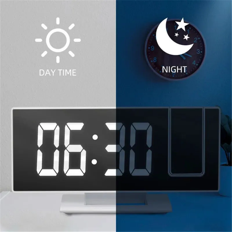 180° LED Digital Alarm Clock Projection Clock Table Clock with Time Temperature Display Backlight Snooze Clock for Home Bedroom