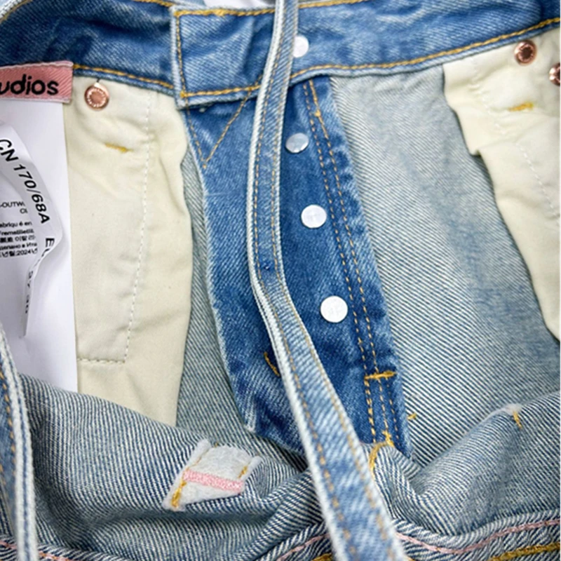 Jenny&Dave Vintage Mom Jeans High Street American Distressed Harem Jeans Wide Leg Denim Pants Splashed Ink Tied Jeans Women