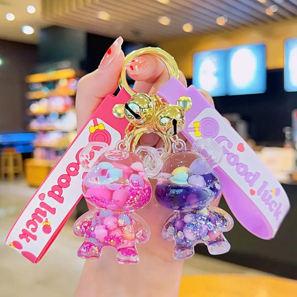 

Quicksand Bottle Bear Floating Oil Liquid Keychain Acrylic Cartoon Oil Liquid Keyring Cute Creative Cartoon Bear Pendant Student