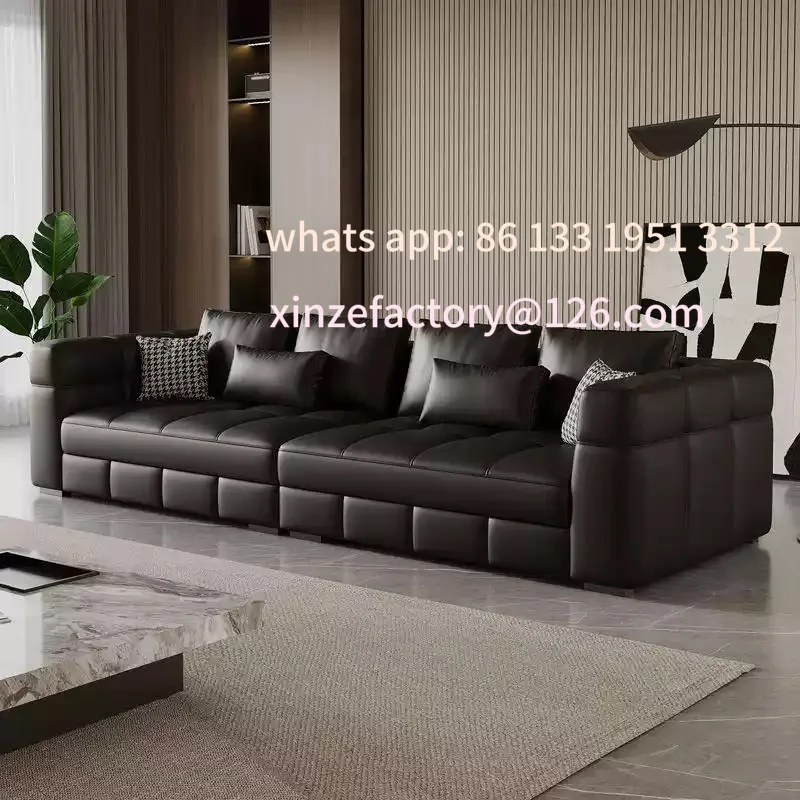 

Customizable sofa Italian minimalist living room sofa Small apartment simple leather sofa Straight row