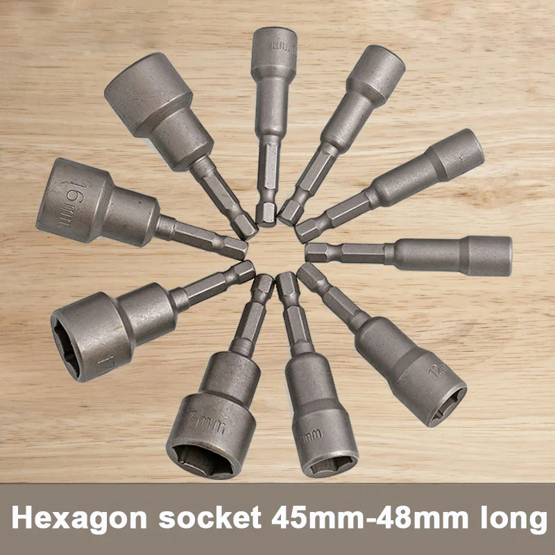 7-13mm Hex Nut Driver Socket Set 45-48mm Long Round Shank 1/4