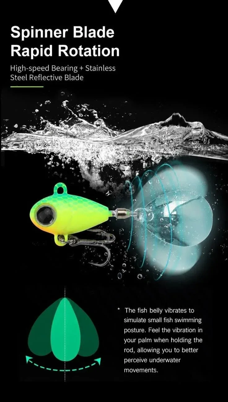 1 Stück 8g/10,5g/13g Mini VIB Spinner Jig Angelköder Metall-Hartköder mit Drehglitter und Dreifachhaken Künstlicher Köder – Detail 3