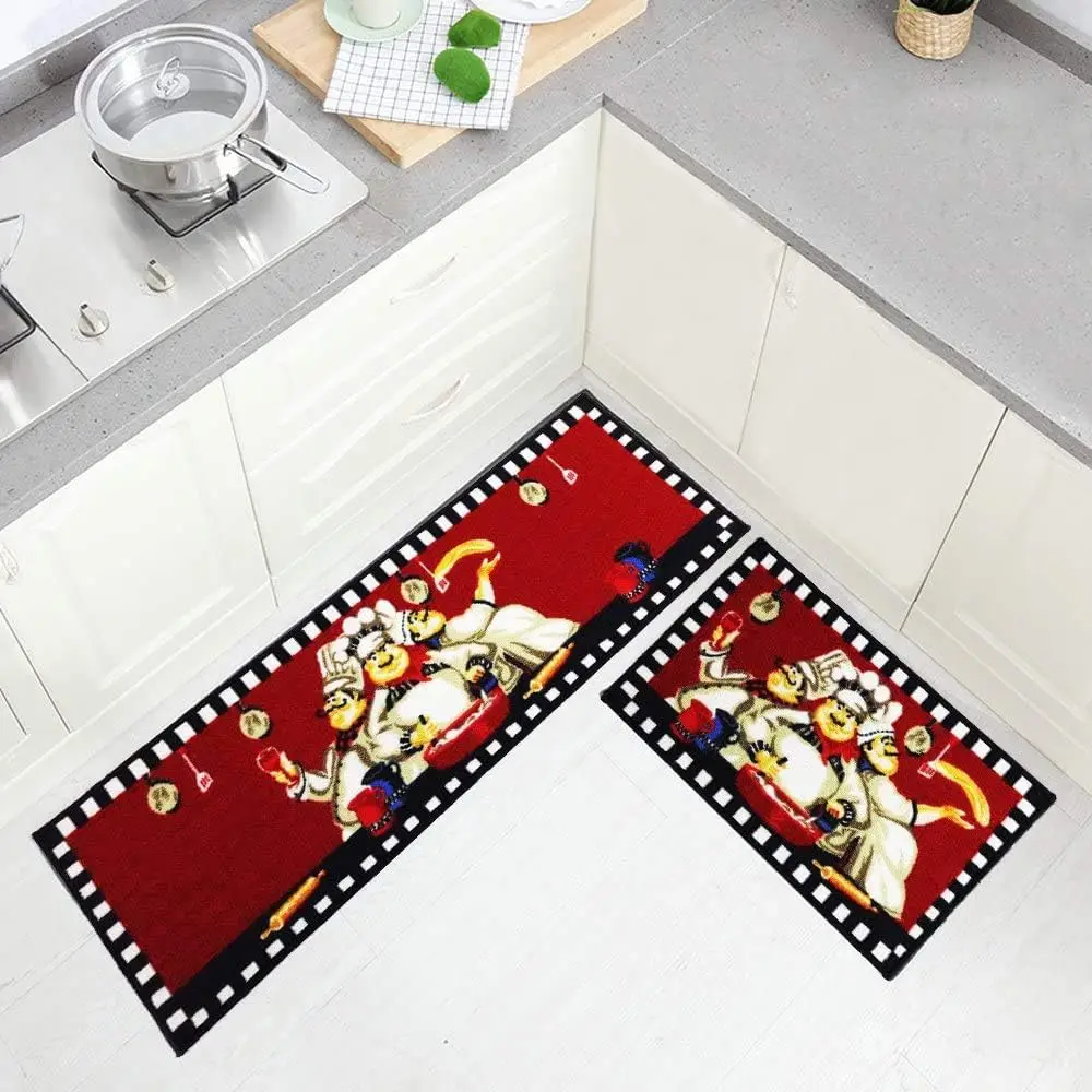 Chef Kitchen Rugs and Non Skid Washable Absorbent Microfiber Kitchen Mat for Floor Anti Fatigue, Set of 2