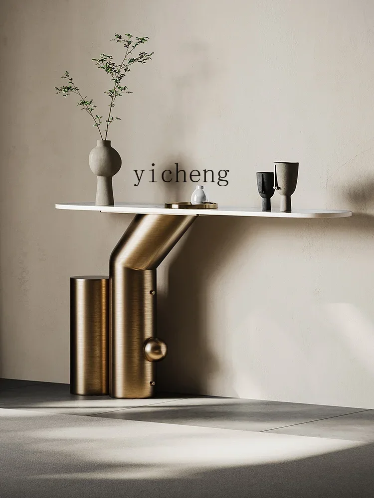 v9.7- light luxury stainless steel entrance table aisle rock slab stone entrance table simple wall entrance table