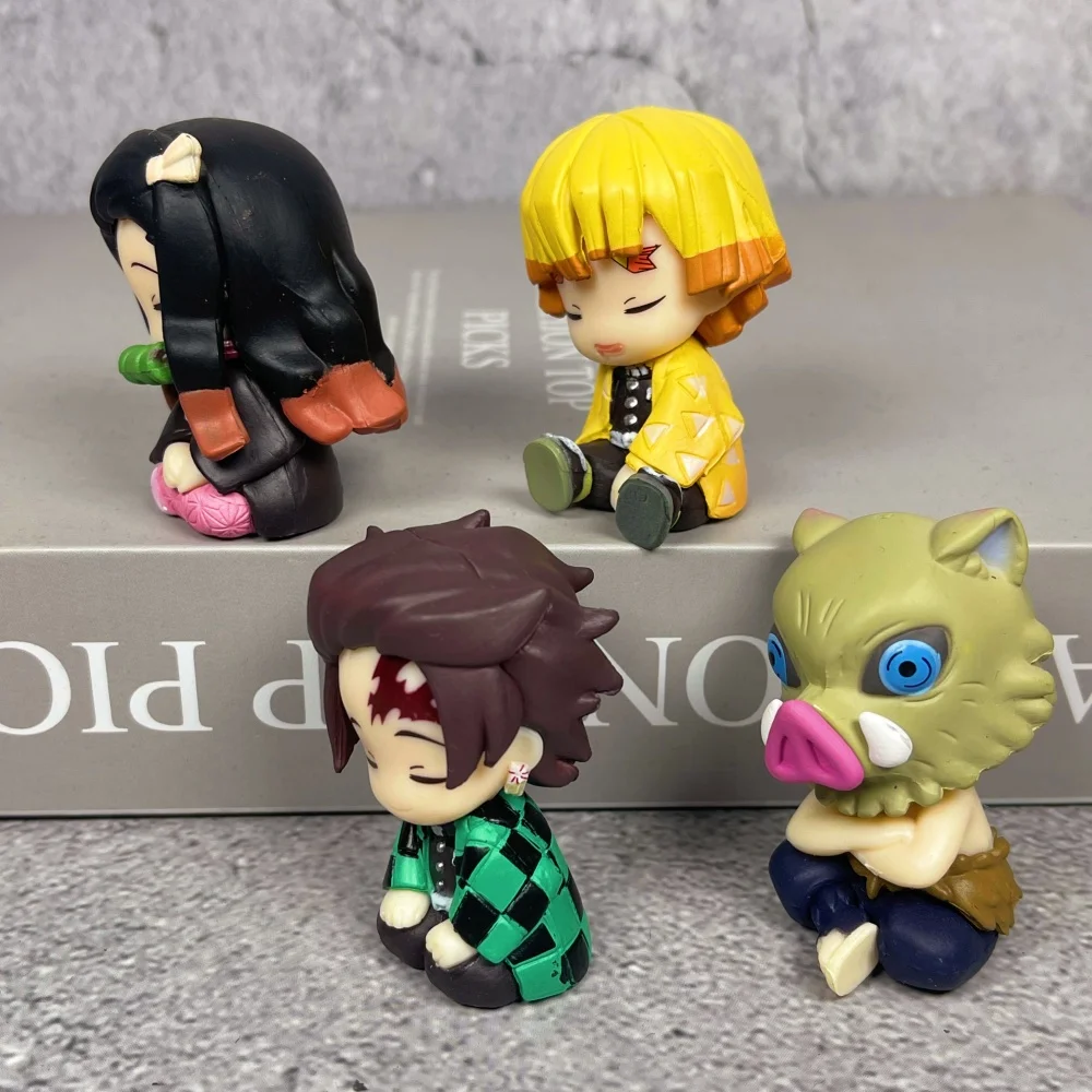 2inch 4pcs Cute Demon Slayer Figure Sleeping Kimetsu No Yaiba Anime Kawaii Action Figurine Desk Accessorie House Decoration Gift