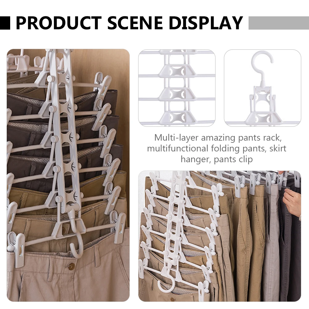 

Multifunctional Clothes Hanger Plastic Foldable Adjustable 360 Degree Multi Layer Pants Rack Strong Fall Resistant For
