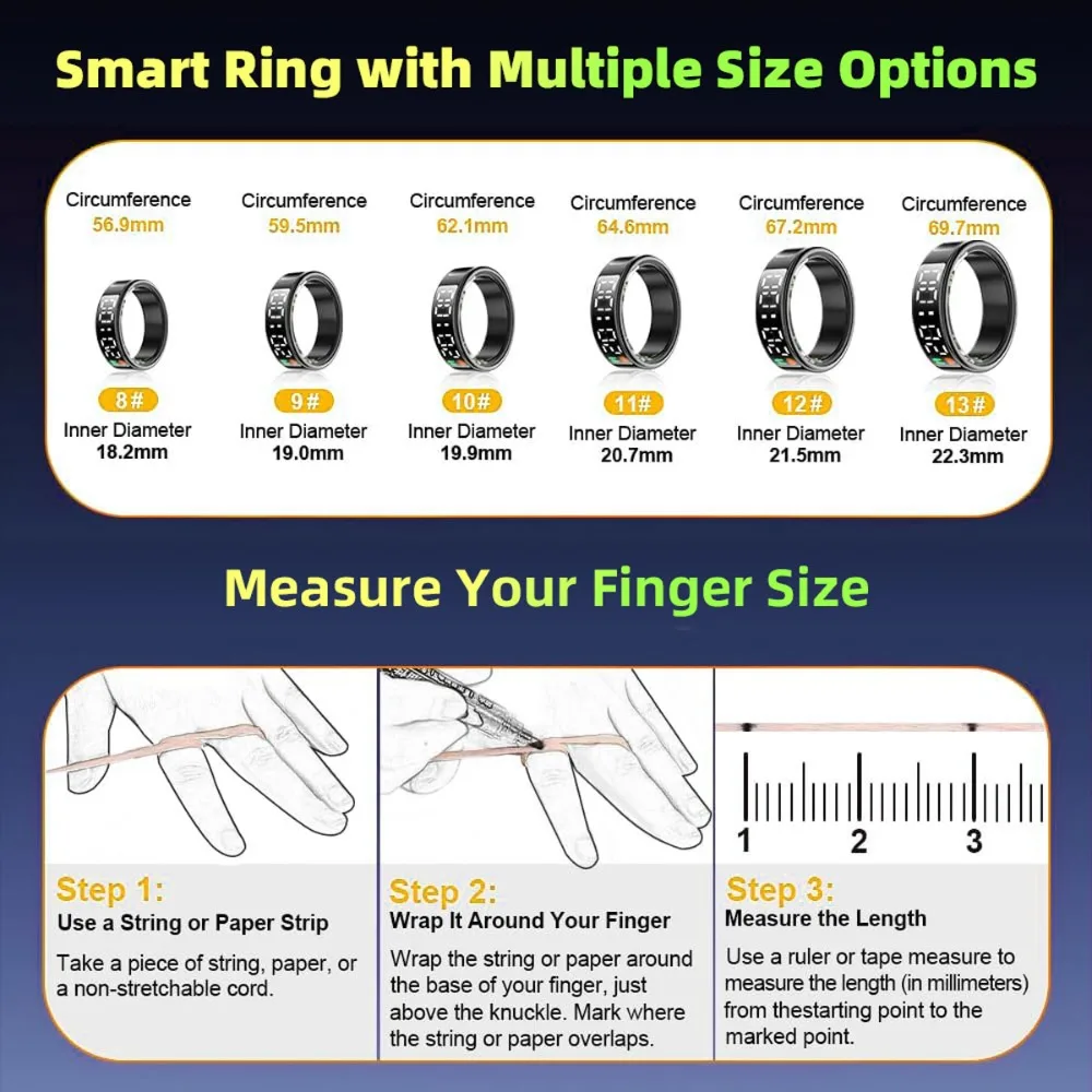 2 ชุดจอแสดงผลหน้าจอบลูทูธสมาร์ทแหวน Sleep Heart Rate การตรวจสอบออกซิเจนโหมดกีฬาหลาย IP68 กันน้ําผู้หญิงผู้ชายแหวน