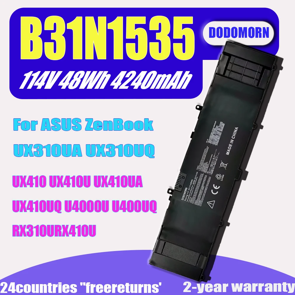 

DODOMORN New B31N1535 Laptop Battery For ASUS ZenBook UX310 UX310UA UX310UQ UX410 UX410U UX410UA UX410UQ U4000U U400UQ RX310U