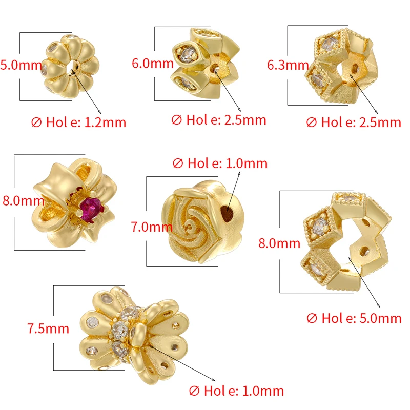 ZHUKOU 7 style 18K gold-plated micro-zircon diy handmade beaded spacer bracelet necklace accessories materials: VZ421-VZ427