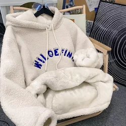 2024 New Autumn Winter Hoodies Sweatshirt Women Men Plush Warm Casual Long Sleeve Oversized Hoodie Tops Korean Women's Clothing