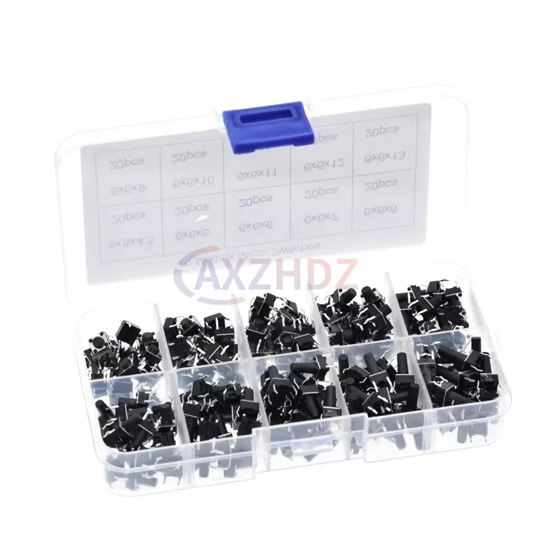 10 моделей 6*6 Высота: 4,3 5 ~ 13 мм Тактовый переключатель Комплект тактильных кнопочных переключателей DIP 4P микропереключатель 6x6x5 Ключевой переключатель для Arduino