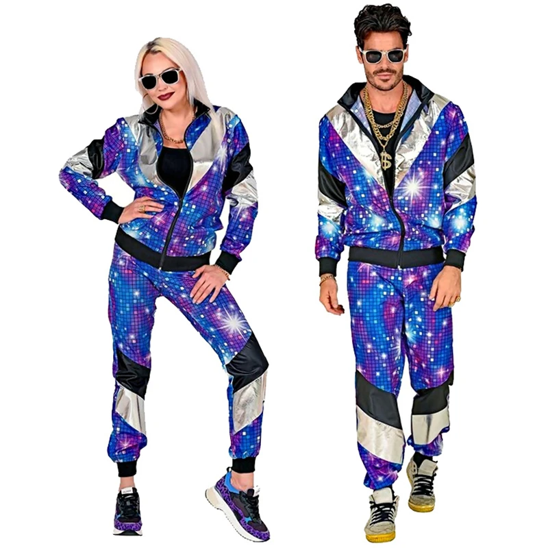 Festive Stage Costume 80 S Vintage Disco Hip Hop Sports Jacket Trousers Two-Piece Suit Men And Women Adult Dance Suit