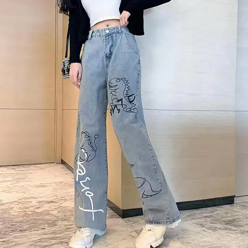 2023 New Women\'s Denim Pants Y2K Vintage Embroidery High Waist Jeans Women\'s Hip Hop Straight Leg Pants Wide Leg Pants Women