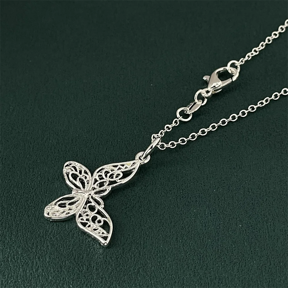 Andara 46CM silver color fashion empty butterfly pendant necklace O chain jewelry men and women jewelry wedding engagement gift