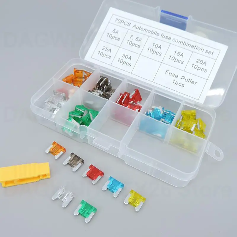 

70pcs Mini Blade Fuses Auto Car Truck Assortment Fuse Kit 5A 7.5A 10A 15A 20A 25A 30A 35A for Cars Motorcycle Boat Home u