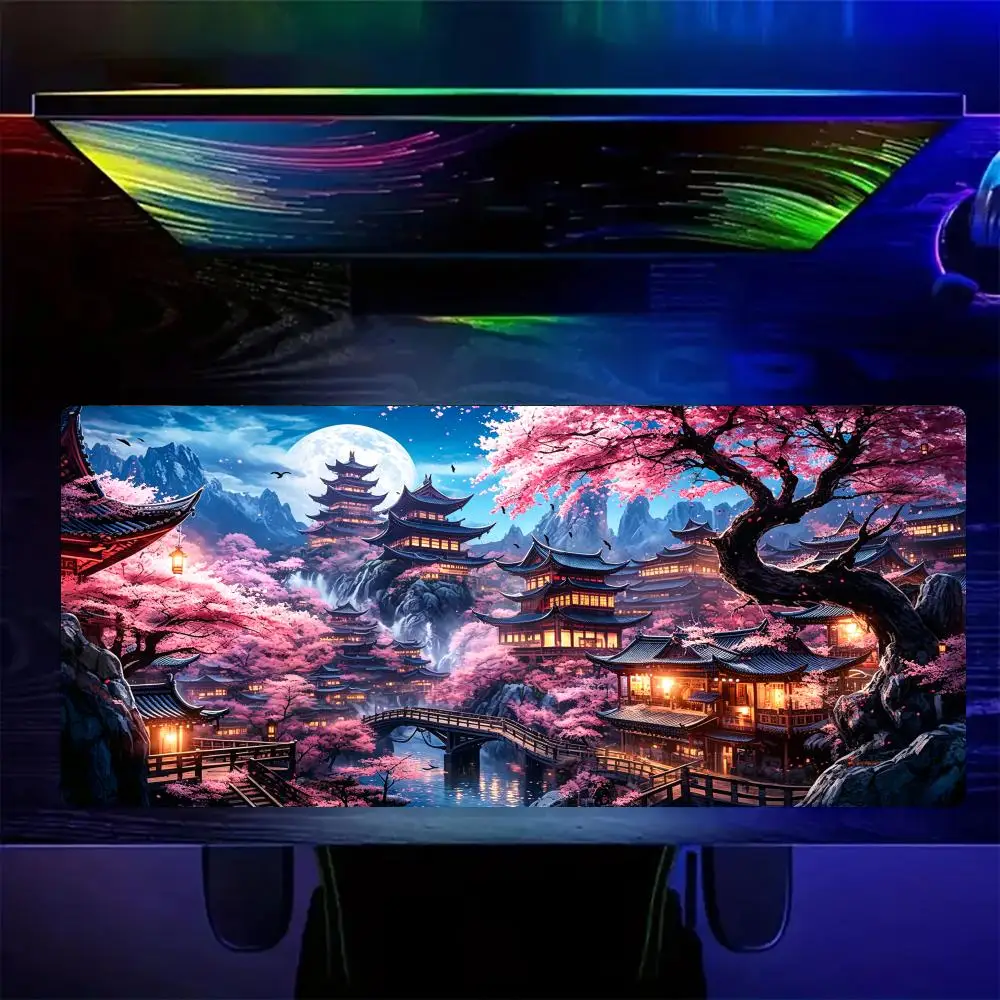 Large mousepads Cherry blossom scenery Mouse Pad Gaming mats Non-Slip Desk Mat mouse carpet Stitched Edge HD printing Office mat