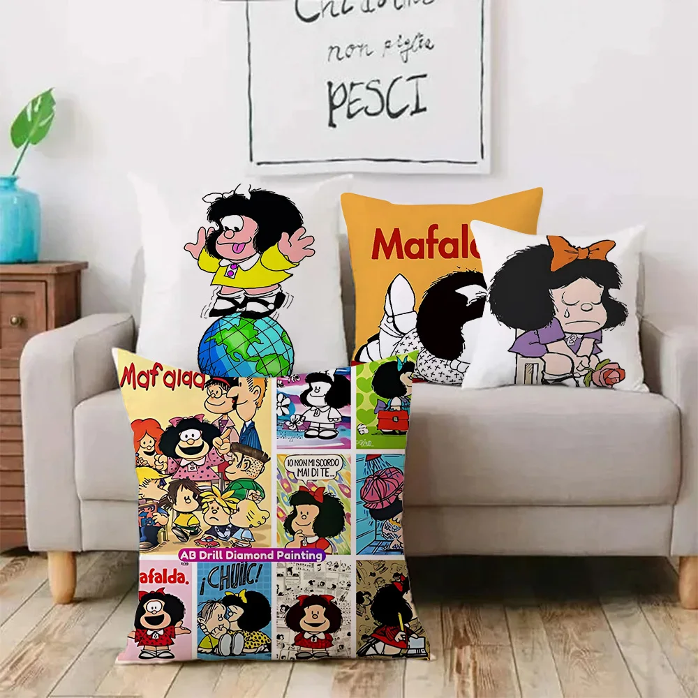 M-Mafalda Pillow Covers Cartoon Sofa Decorative Home Double-sided Printing Short Plush Cute Cushion Cover