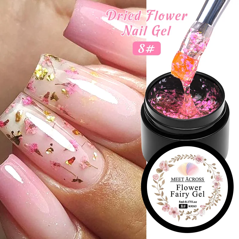 MEET ACROSS 5ml Dried Flower Gel Nail Polish Pink Blue Purple Natural Flower Floral Nail Art Gel Painting Varnish For Nails DIY