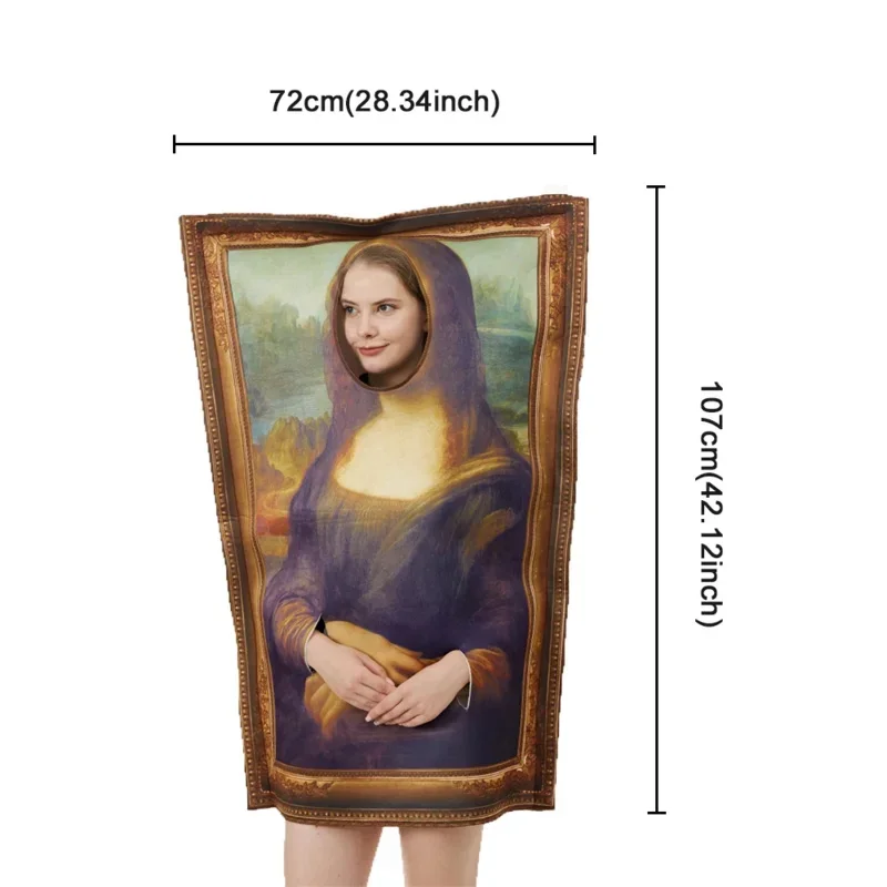 Funny Mona Lisa Mural Cosplay Costume For Adult Unisex Sponge Jumpsuit Halloween Classic Carnival Fancy Dress MN3