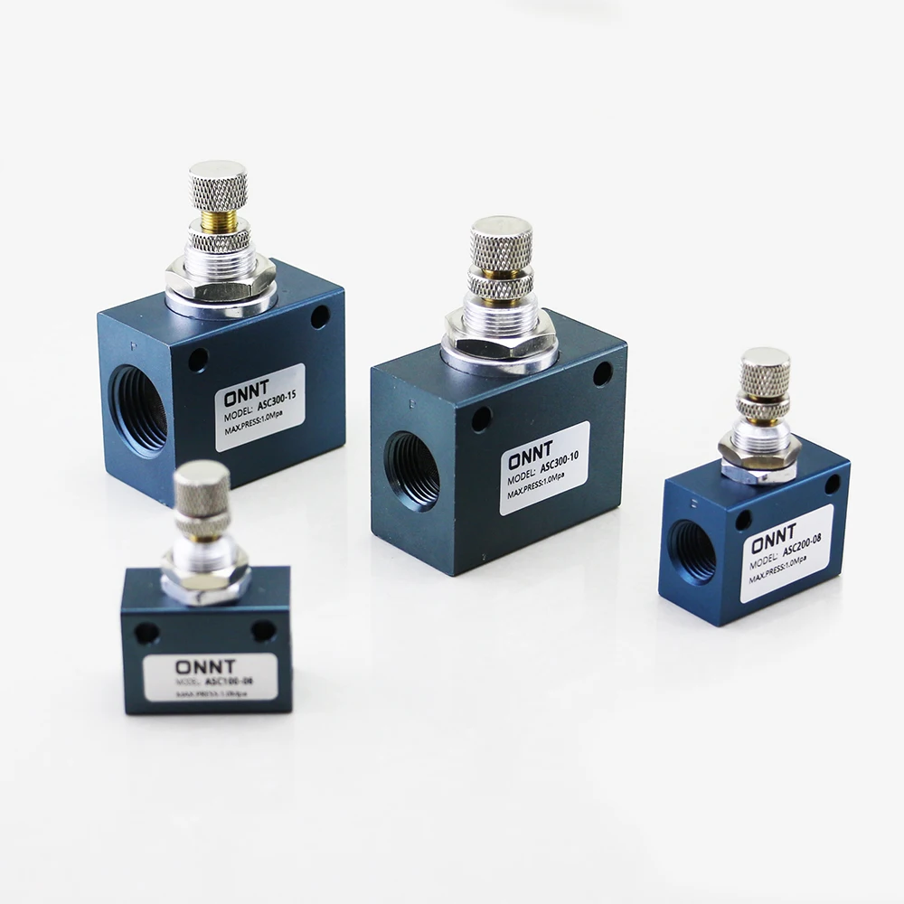ASC100-06 ASC200-08 ASC300-10 ASC300-15 1/8 1/4 3/8 1/2 Inch Manual Adjustable Pneumatic One-way Throttle Flow Control Valve