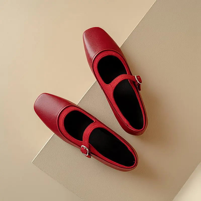 Krazing Pot Cow Leather Round Toe Women Summer Low Heels Modern Ballet Dancer Mary Janes Buckle Straps Shallow Comfortable Flats