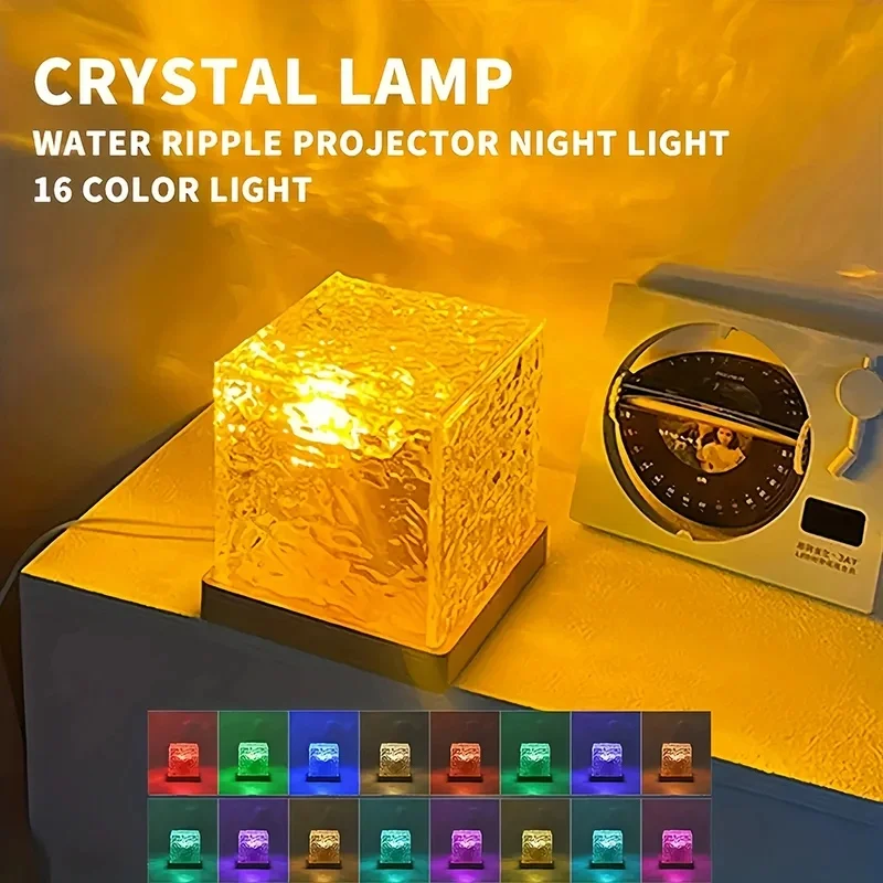 16 Colors LED Water Ripple Night Light USB Rechargeable Touch Control Ocean Wave Projector Lamp Bedroom Romantic Atmosphere Deco