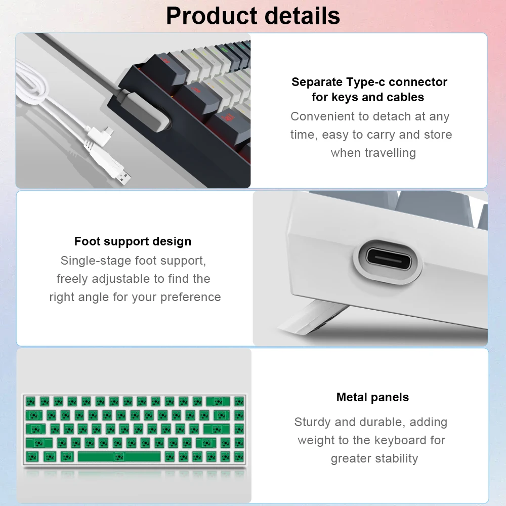 لوحة مفاتيح الألعاب الميكانيكية النحيفة من E-YOOO-Mini ، مفتاح أحمر ، 68 مفتاح ، Z686 RGB ، USB ، سيارة روسية ، برازيلية ، برتو ، كمبيوتر #4