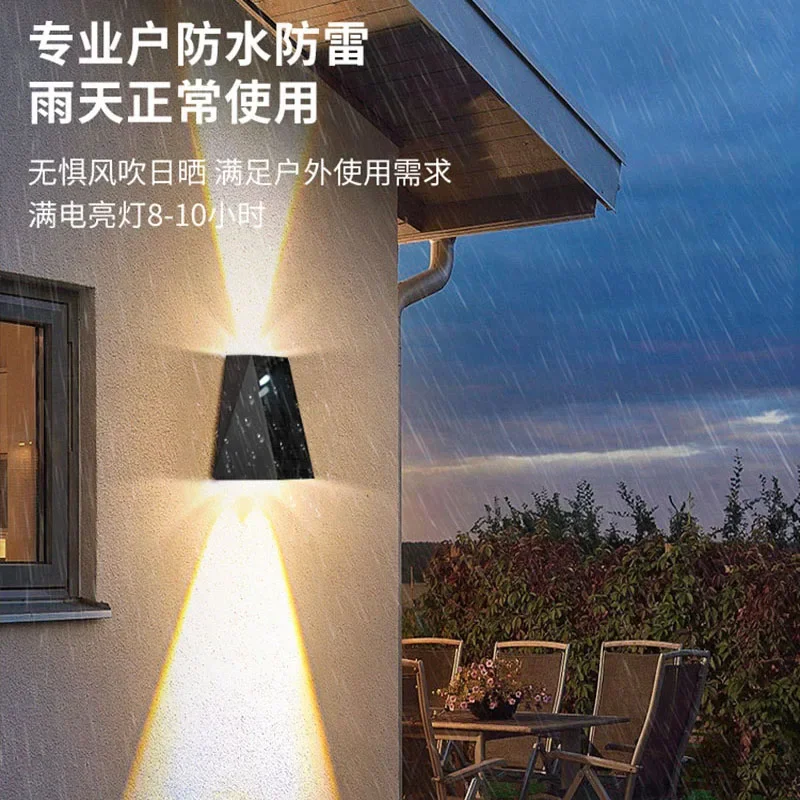 LED Outdoor Solar Wall Light, Jardim, Villa, Pátio, Varanda, Paisagem, Lâmpada decorativa para cima e para baixo, Luminous Wall Washer Lights, Novo