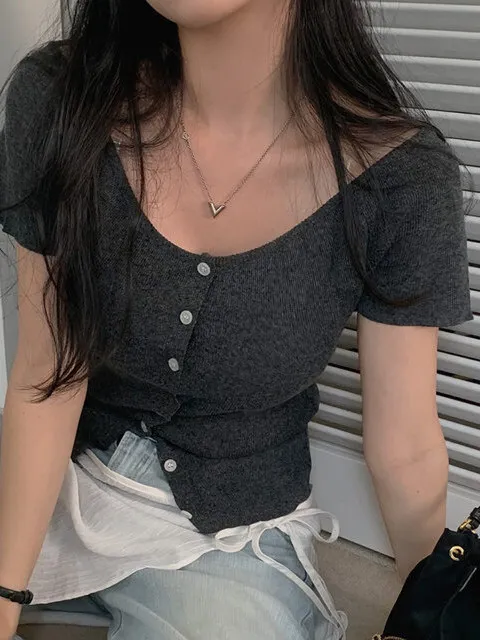 

Sexy Slim Fit V-Ne oulder Bared Knitted Top Women's Faion Summer New Sle Korean Sle Pure Desire Sle ort Sve