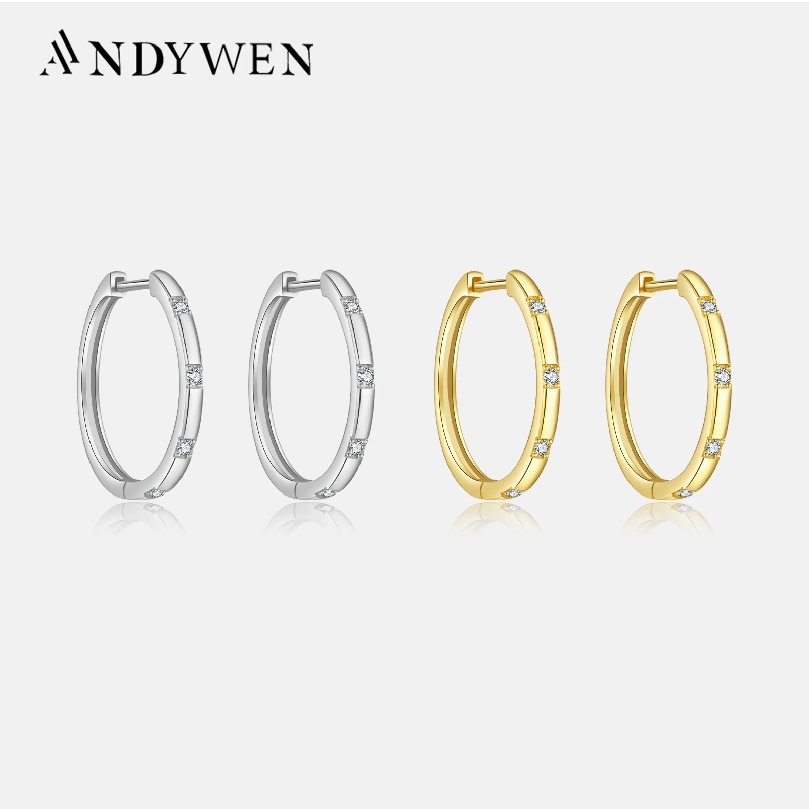 

ANDYWEN 100% 925 Sterling Silver Gold 15mm Hoops Earring Piercing Loops Rock Punk Clips Circle 2023 Women Wedding Jewelry Gift