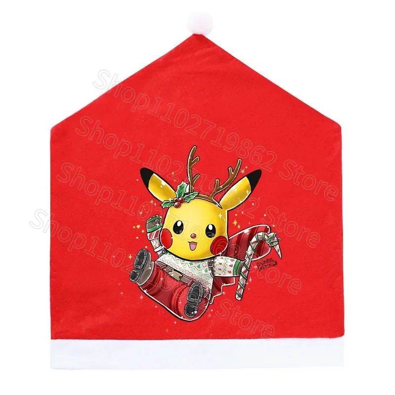 Pokemon Pikachu Christmas Chair Covers New Year Dinner Party Home Decor Xmas Living Room Decorations Cartoon Anime Print Gifts