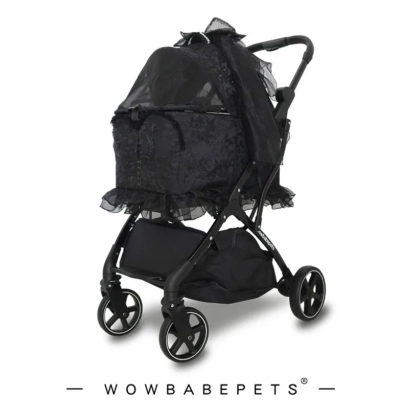 High-end retro lace small and medium-sized pets lightweight foldable trolley dog cat outing supplies