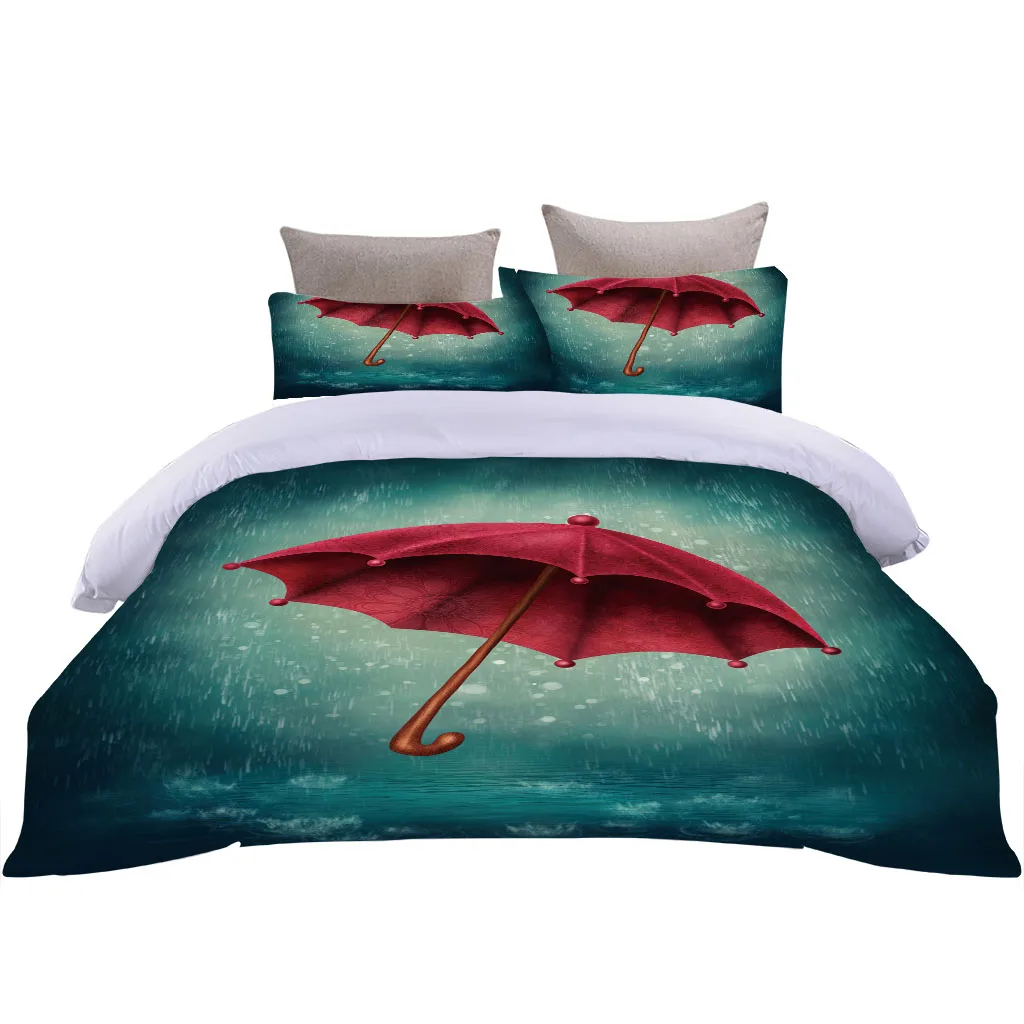 HUANZHUANG Double Duvet Cover 3D Red Umbrella Print duvet cover double Pillowcases Quilt Cover for Girls Boys Comforter Cover