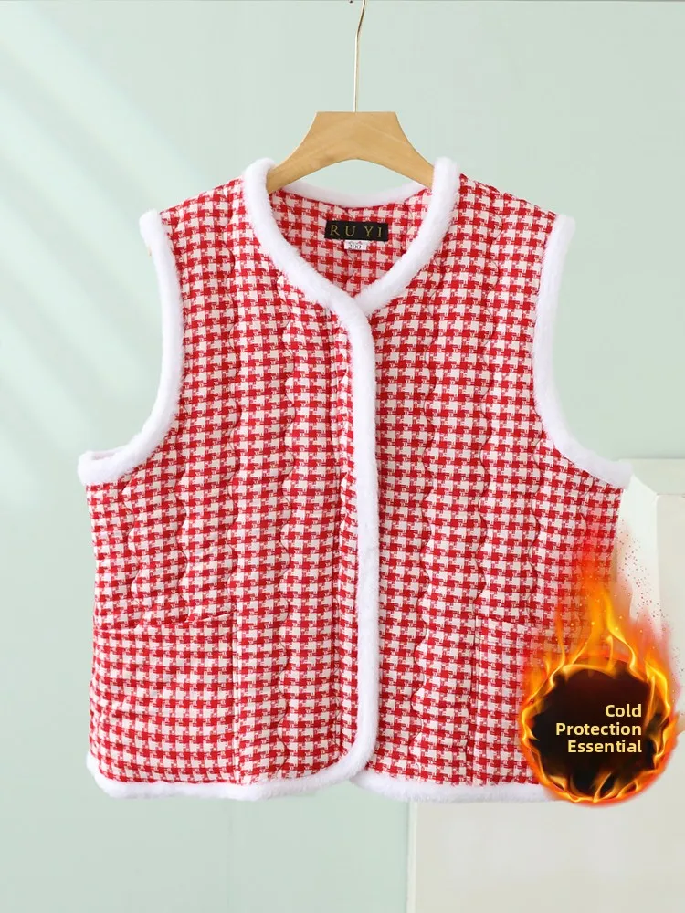 Chaleco de invierno sin forro de Fce para mujer, estampado Floral, a prueba de frío, talla grande, usable para exteriores, Top con botones