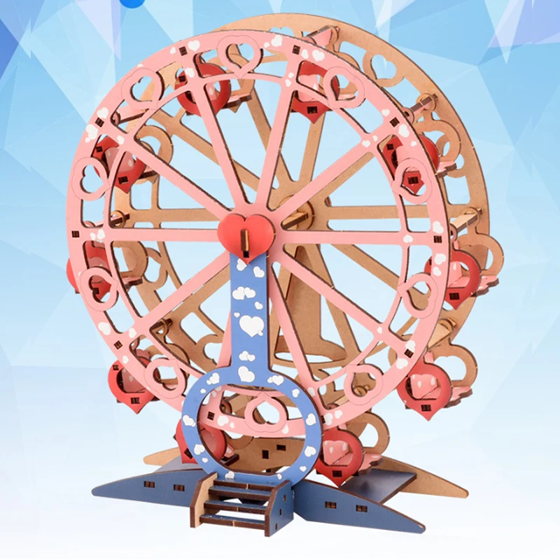 

Diy Wooden Puzzle Color Love Ferris Wheel Assembly Model Puzzle Creative Decompression Gift to Send Kids Toys P301