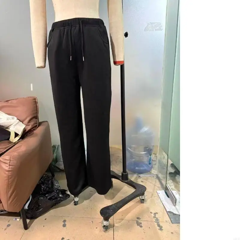 Womens Elegant Track Pants Loose Wide Leg Pockets Drawstring Winter Warmth 