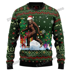 Autumn Winter Unisex Casual Knit Pullover Sweater Amazing Bigfoot Snow Pattern 3D Printed Men's Ugly Christmas Sweater KMY02