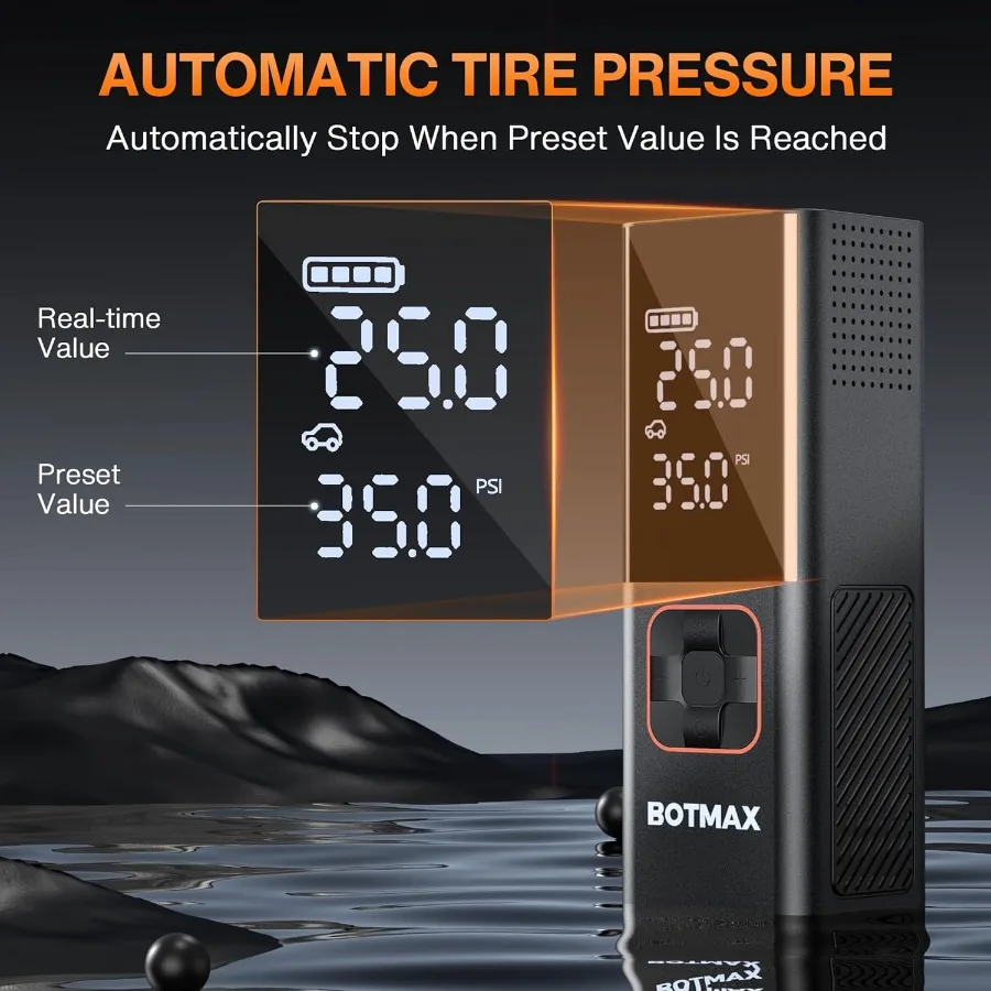 ضاغط هواء محمول لإطارات السيارات مع مقياس ضغط الإطارات المدمج ومنفاخ الإطارات الكهربائي بإضاءة LED الليلية حتى 160 رطل لكل بوصة مربعة #2