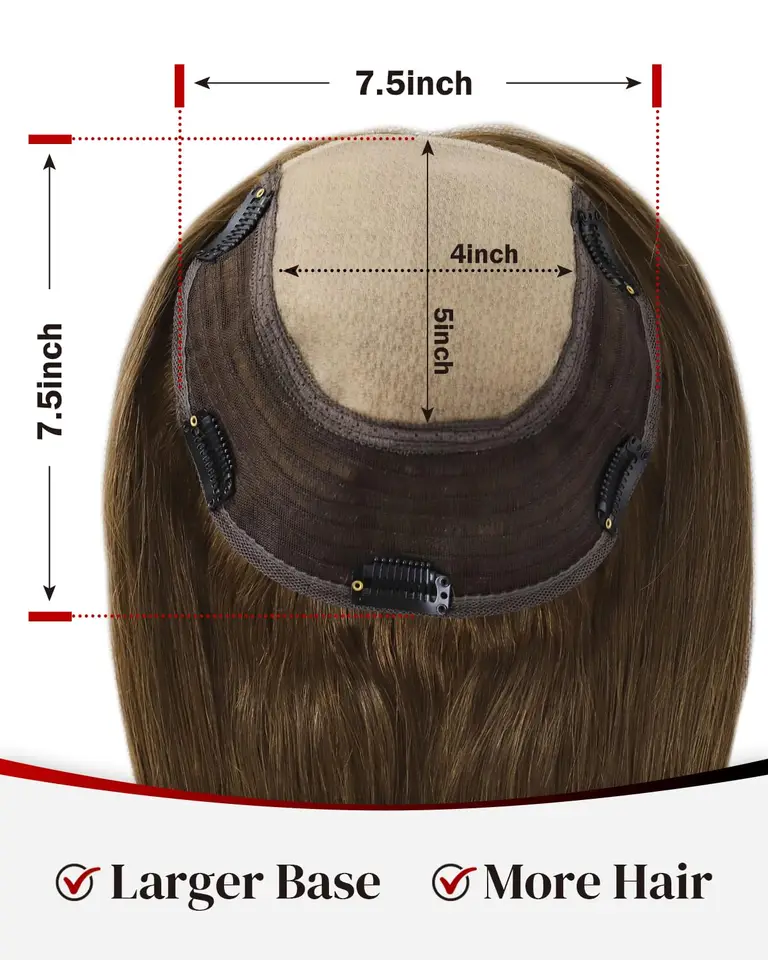 Tupé para mujer de 7.5x7.5 pulgadas, densidad 130%, cabello humano real, base grande sin flequillo, con seda 2